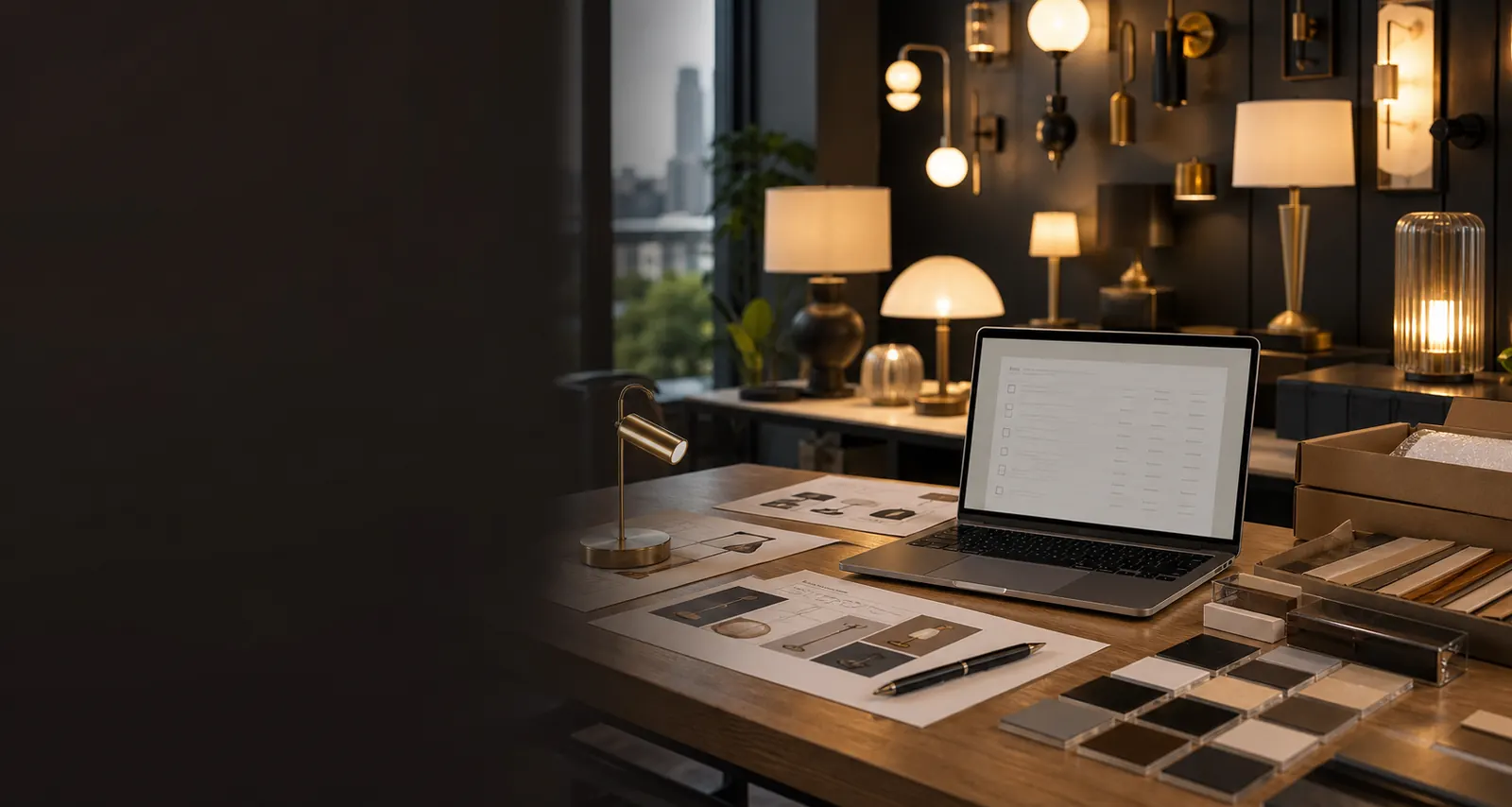 Warm table lamp sample in review setting
