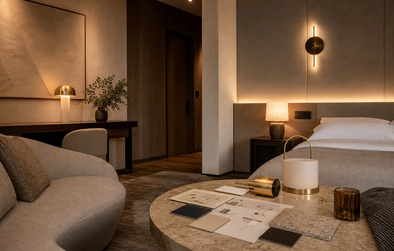 Project lighting scene with warm table lamp